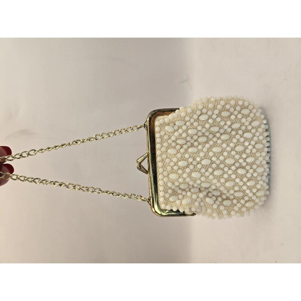 Chic White Beaded Clutch Purse with Chain Strap vintage